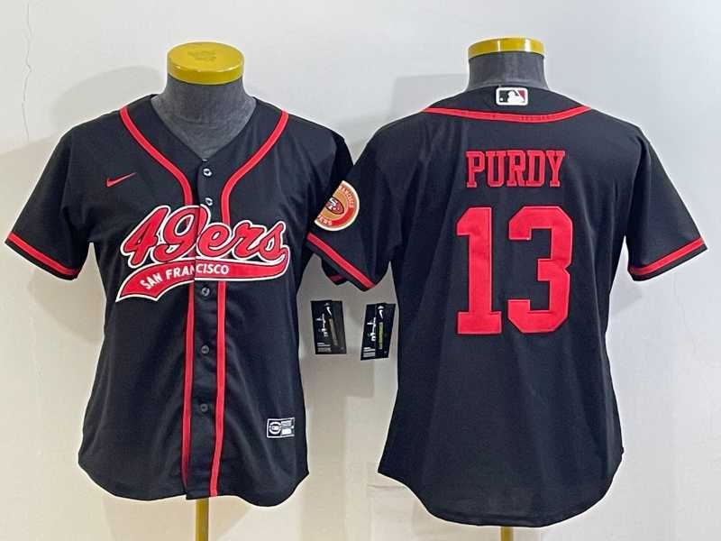 Womens San Francisco 49ers #13 Brock Purdy Black With Patch Cool Base Stitched Baseball Jersey->women nfl jersey->Women Jersey